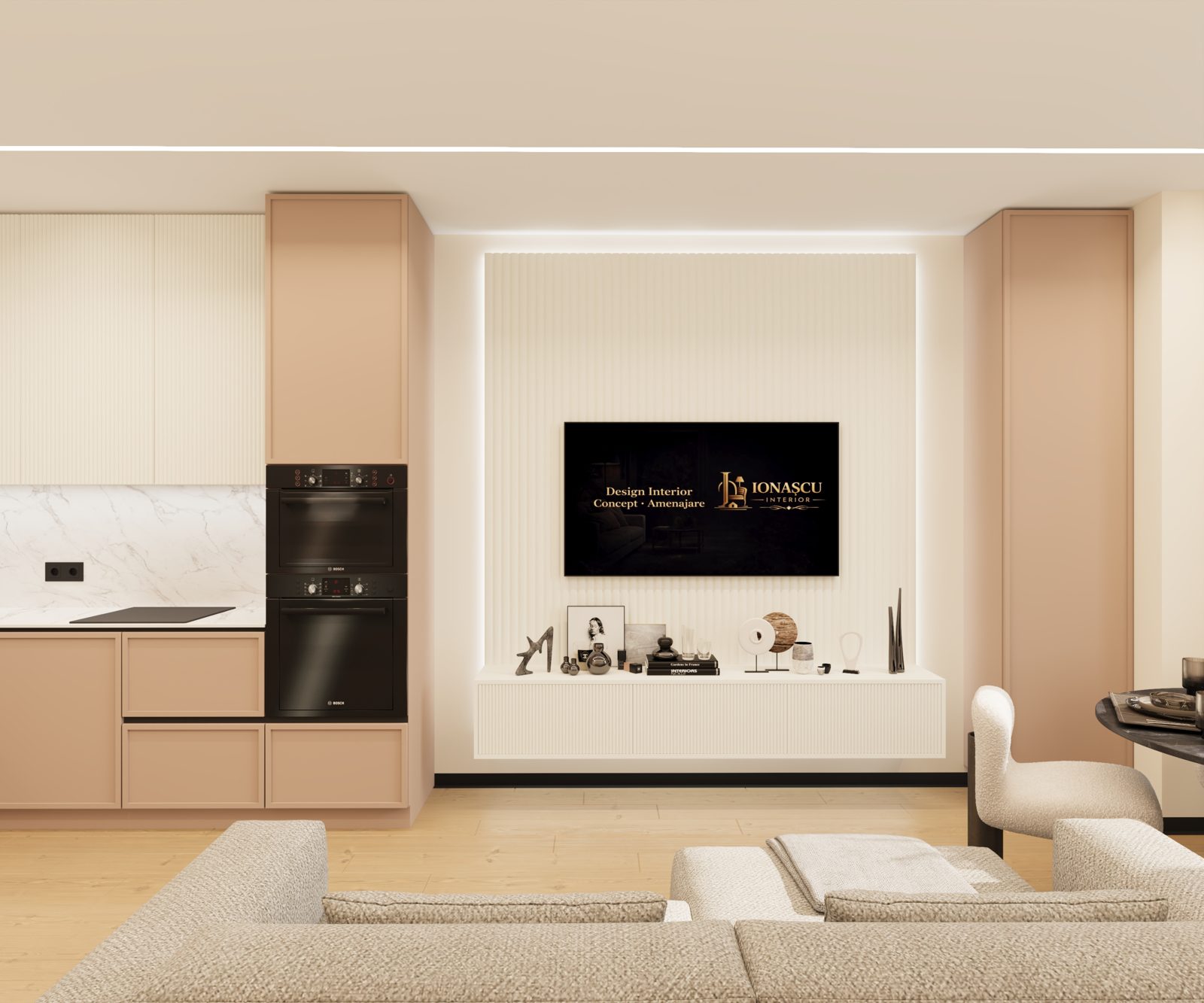 Living — Apartament Nisporeni, randare 3D design interior