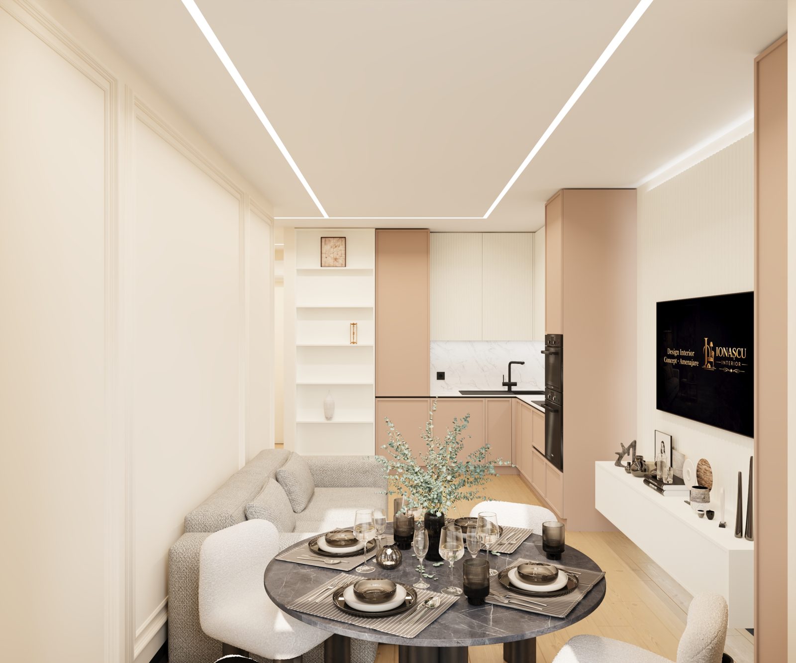 Zona de living — Apartament Nisporeni, randare 3D design interior