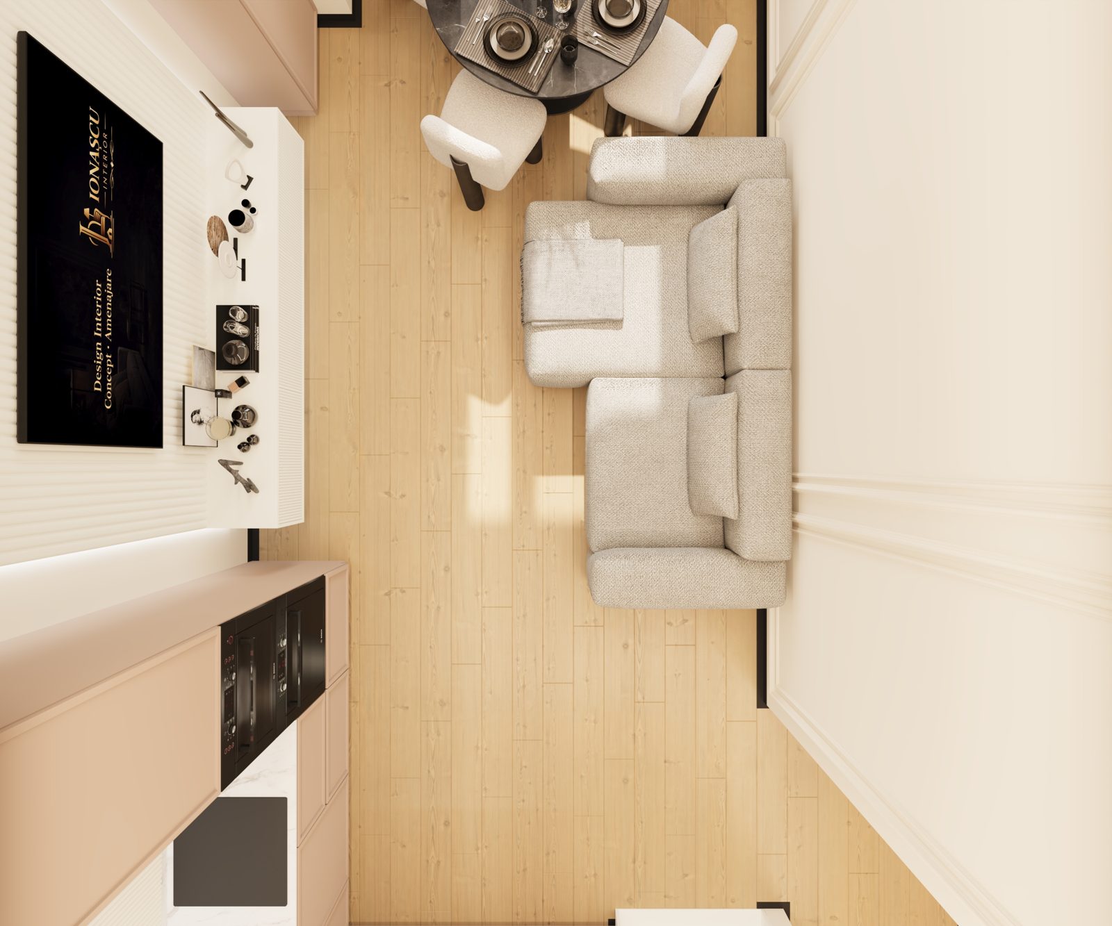 Living — Apartament Nisporeni, randare 3D design interior