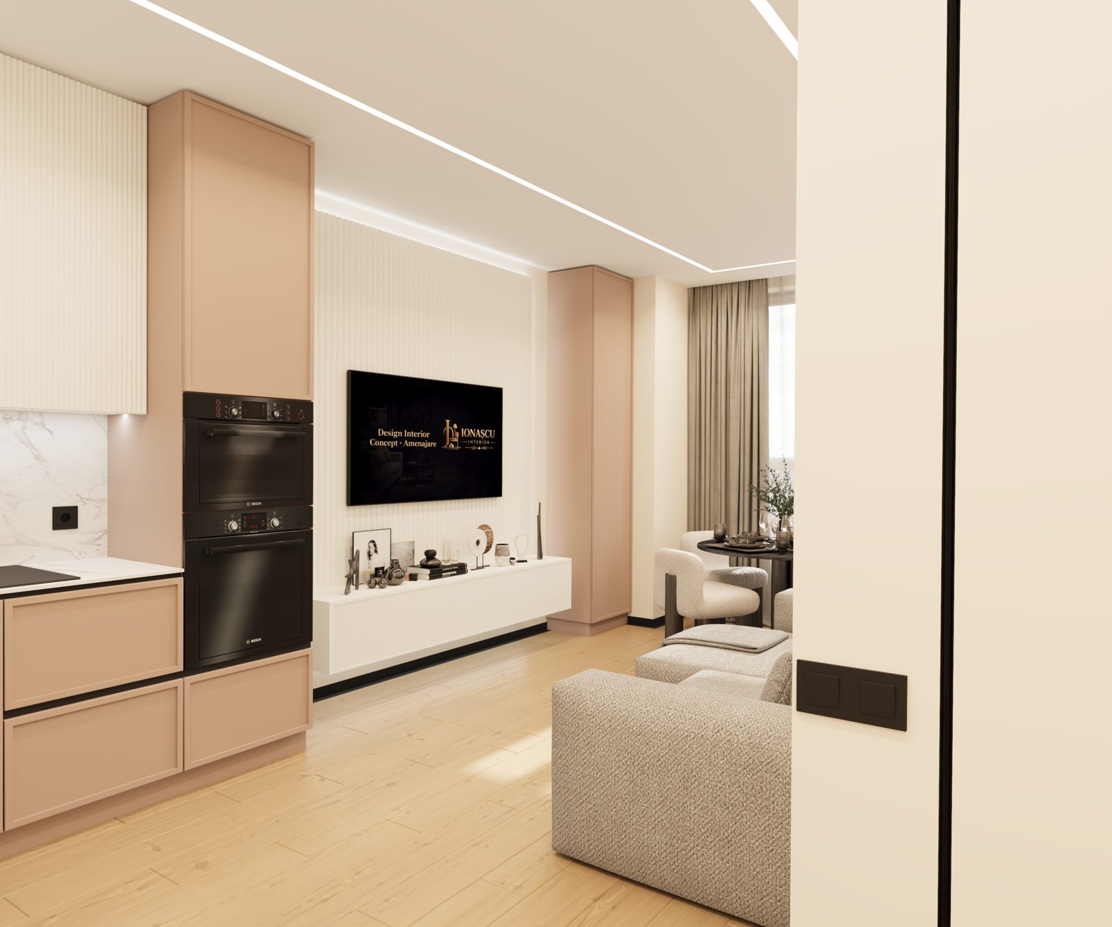 Living — Apartament Nisporeni, randare 3D design interior