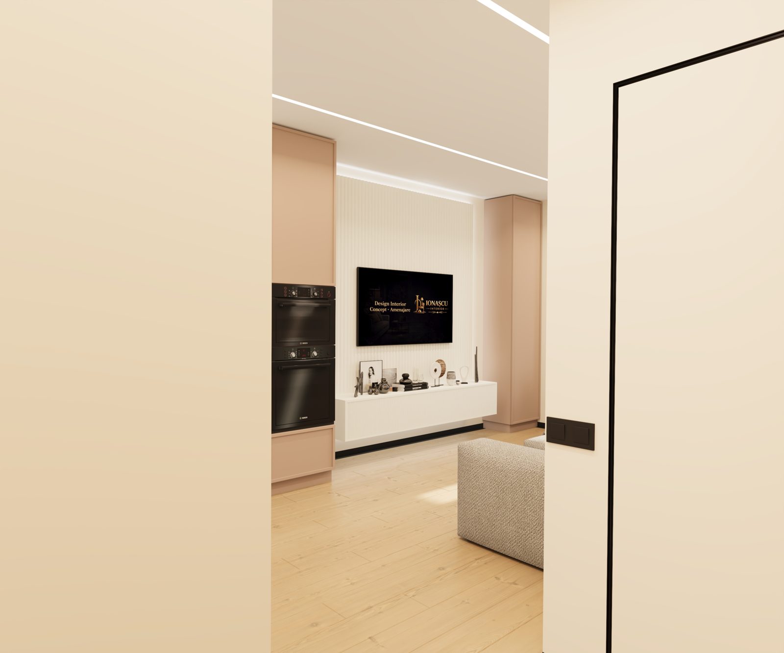 Living — Apartament Nisporeni, randare 3D design interior