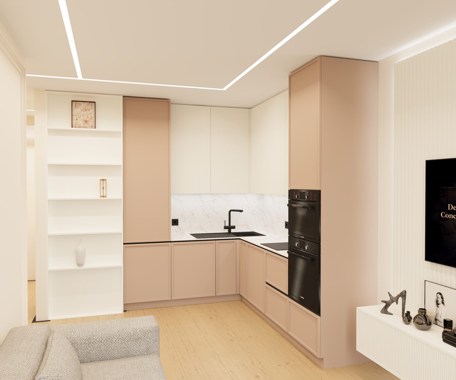 Bucătărie — Apartament Nisporeni, randare 3D design interior